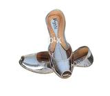 ∞MOJARI Sheesha Silver Leather Round Toe Khussa For Women SS-133∞